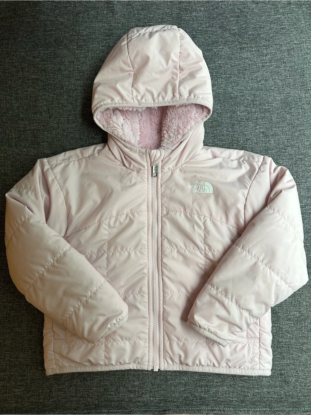 The North Face Reversible Shasta Full Zip Hooded Jacket Coat Pale Blossom Pink